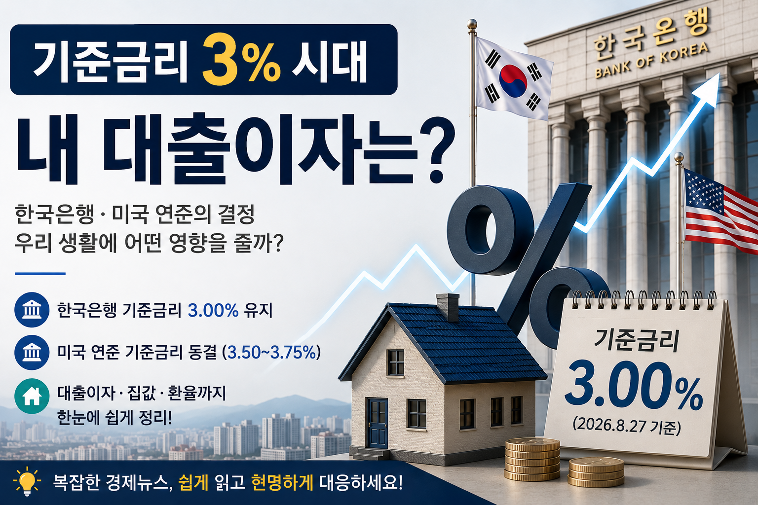 기준금리 3% 시대, 내 대출이자는 얼마나 더 오를까?  미국 금리와 함께 쉽게 알아보기