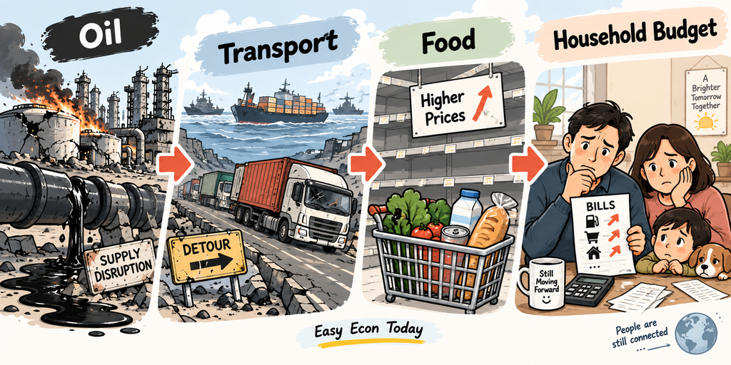Oil supply disruption raises transport and food costs, putting pressure on household budgets.