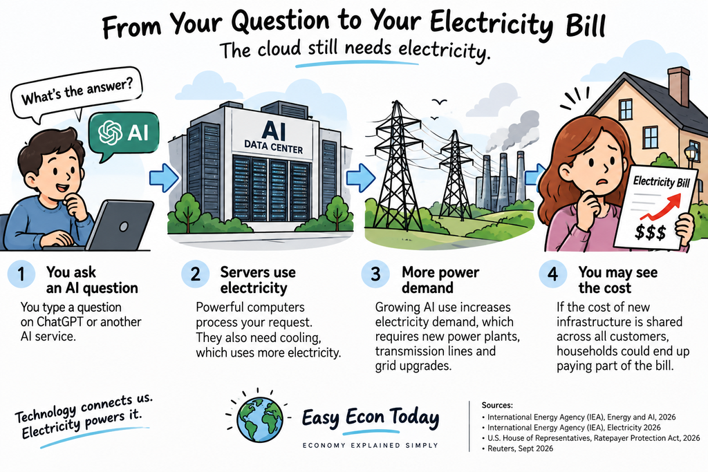 How an AI question can lead from data center electricity demand to power grid costs and household electricity bills