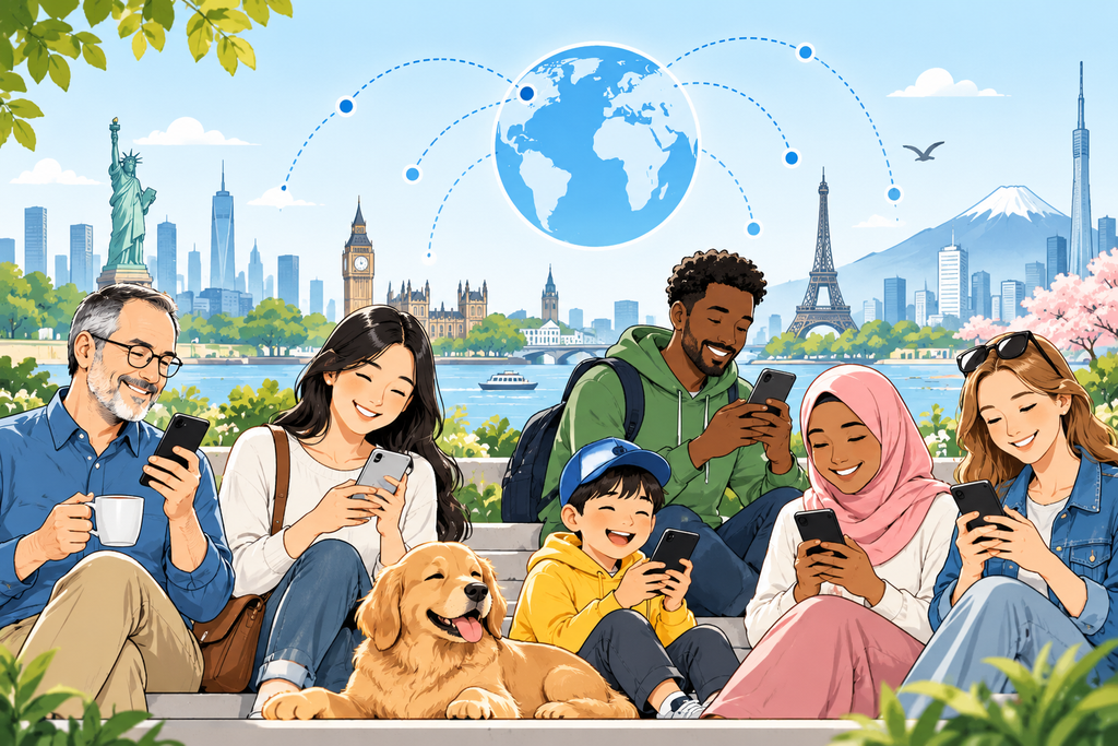 People around the world using smartphones in a connected digital economy